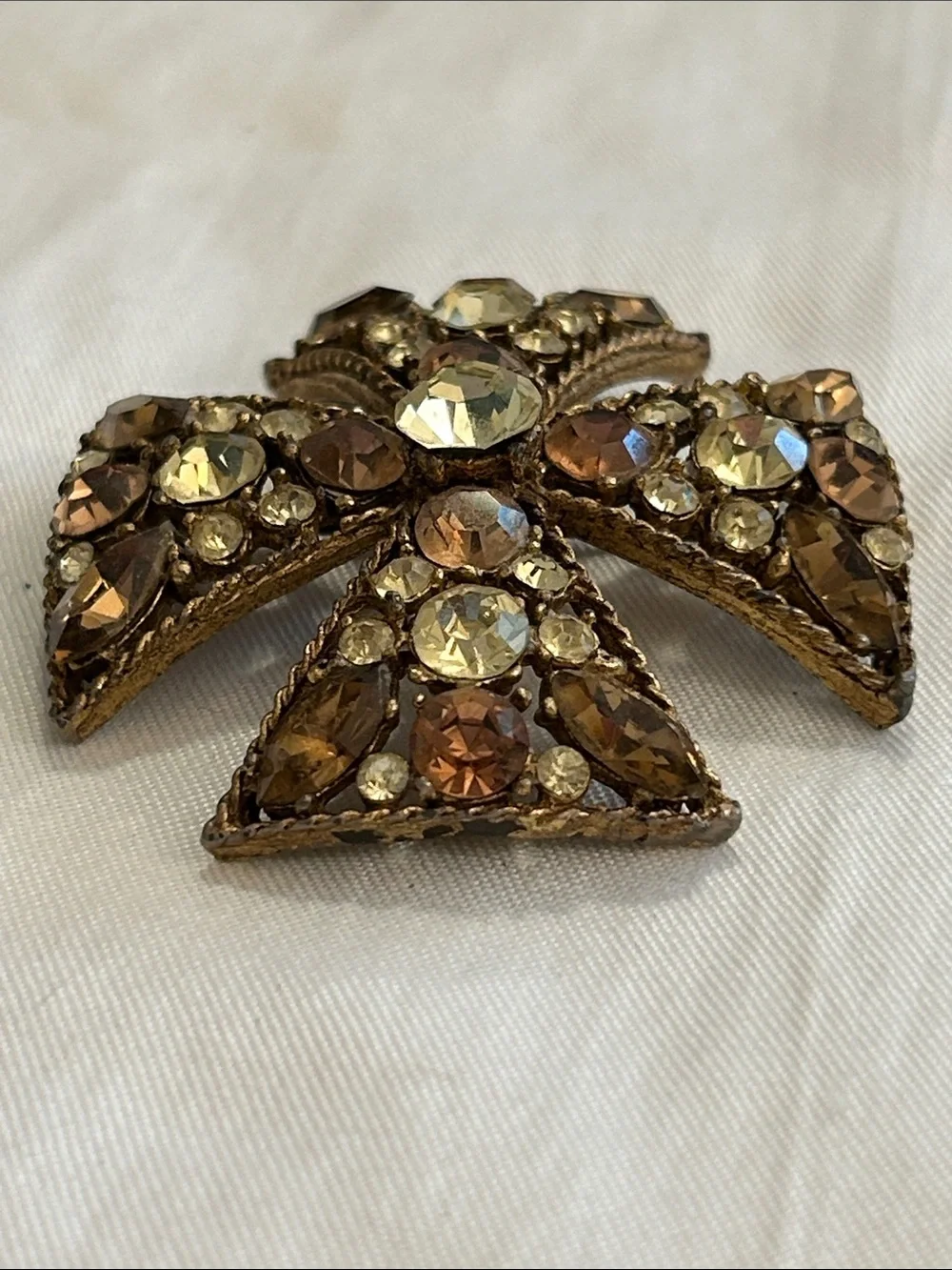 Brown, Amber, Champagne Crystal Cross Brooch - Women Jewelry